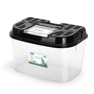 Afbeelding van Nobleza Terrarium van kunststof voor reptielen, geschikt geckotortles, hagedisslang, transparante doos met deksel, geventileerd en handvat, maat XL: 34,8 x 22,1 21,6 cm