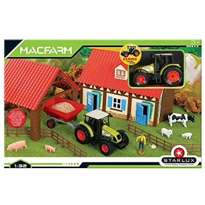 Afbeelding van STARLUX 802234 Boerderijset compleet met tractor Claas Celtis 446 en veel accessoires, groen, rood, 48932