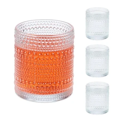 Afbeelding van Relaxdays drinkglazen set van 4 410 ml met reliëf vaatwasserbestendig