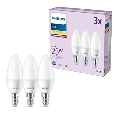 Afbeelding van Philips LED Kaarslamp E14 Warmwit Licht 25 W Mat 3 Lampen