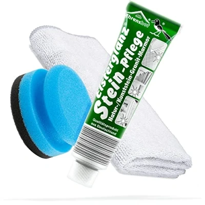 Afbeelding van detailmate Polijstbundel met 150 ml XXL tube Elsterglanz polijstpasta voor steenverzorging + premium microvezeldoek spons reinigt, polijst en conserveert marmer graniet,