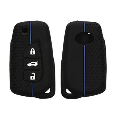 Afbeelding van kwmobile autosleutel hoesje geschikt voor Toyota 3 knops (T2) Corolla RAV4 CH R Yaris hoes Siliconen behuizing Auto sleutel case met honingraat Sleuteletui in zwart / blauw