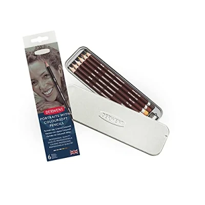 Afbeelding van Derwent Coloursoft Huidskleur Kleurpotloden, Tekenen en Schrijven, Set van 6 met Puntenslijper, Ideaal voor Kleuren Opbouwen, Professionele Kwaliteit, 2300217