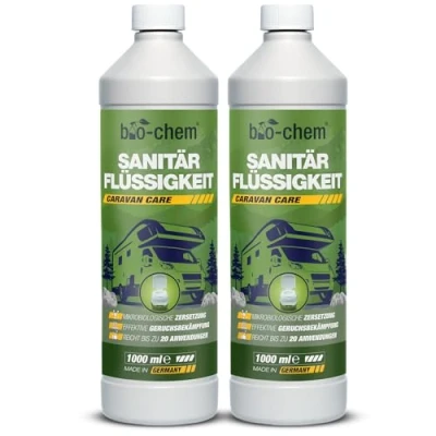 Afbeelding van bio chem sanitair additief/organische sanitaire vloeistof voor campingtoiletten 2x 1 L concentraat camping toiletten, chemische toiletvloeistoffen en mobiele toiletten