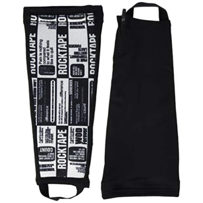 Afbeelding van RockTape RockGuard Scheenbeschermers Sportschooluitrusting, Fantastisch voor mountainbiken en trailrunning, zwart/wit, L, 2 stuks