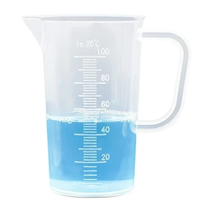 Afbeelding van maatbeker 100ml kleine van kunststof, voedselveilig, fijne schaal voor nauwkeurige dosering hoeveelheden wasmiddel, laboratorium, keuken, olie