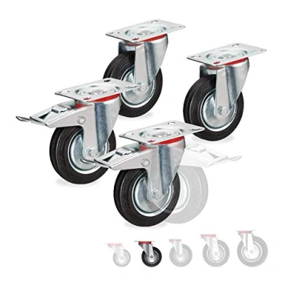 Afbeelding van Relaxdays zwenkwielen 4 stuks transportwielen meubelwielen bokwielen 2 met rem 100 mm