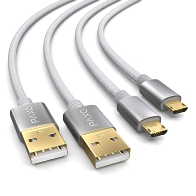Afbeelding van 2x 4m oplaadkabel voor PS4 controller, micro USB oplaadkabel, kabel, nylon, USB, stoffen omhulsel, aluminium plug, wit