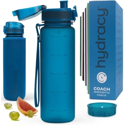 Afbeelding van Hydracy waterfles met tijdmarkering 500 ml BPA vrije van 17 oz Lekvrije gymfles zonder zweet fruitzeef voor fitness of sport en buitenshuis Middernachtblauw