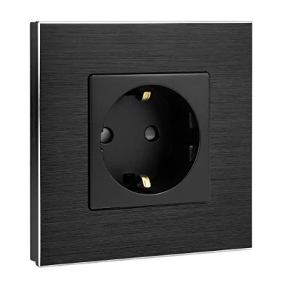 Afbeelding van Navaris inbouwstopcontact met aluminium rand Contactdoos behuizing Enkelvoudig Wandcontactdoos bevestigingsmateriaal Zwart