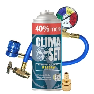Afbeelding van ClimaSet R1234yf Vervangend gas voor koelmiddel airconditioning auto gasfles 1x235 g airconditioningslang manometer adapter HP/LP ECO