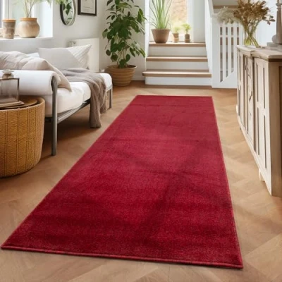 Afbeelding van Effen, kortpolig tapijt voor de woonkamer, super zacht, verkrijgbaar in verschillende kleuren en maten., Kleur: Rood, Maat: 80 x 150 cm