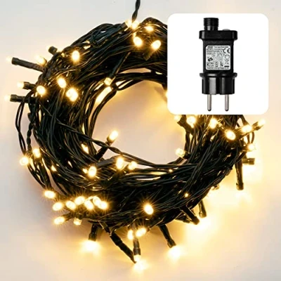 Afbeelding van HELLUM LED Sprookjesverlichting voor buiten of binnen I warm wit met timer 120 LED&#039;s Snoer in groen