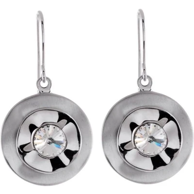 Afbeelding van Behave Oorbel hanger rond blinkend mat zilverkleur 18mm lengte, met swarovski elements