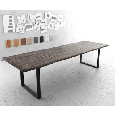 Afbeelding van eettafel Edge acacia platina 300x100 XL skidframe zwart Live