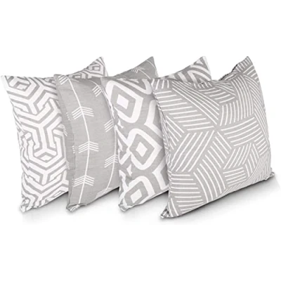 Afbeelding van Penguin Home 100% Katoen Decoratieve Dubbelzijdige Vierkante Kussenhoezen Met Onzichtbare Rits 4 Delige Set, 45 cm Lengte x Breedte, Pale Grijs/Wit Mix