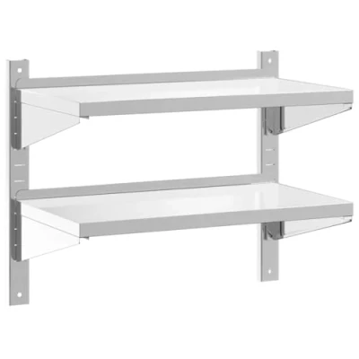 Afbeelding van Wandschap 2 laags 75x40x60 cm roestvrijstaal zilverkleurig