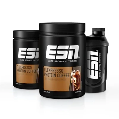 Afbeelding van ESN Flexpresso Proteïne Koffie, Coffee Flavor, 2 x 908 g met Gratis Shaker, 60 Porties Wei Eiwitpoeder Echte Gemaakt in Duitsland, Laboratorium Getest