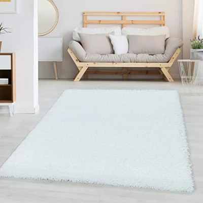 Afbeelding van Carpetsale24 Hoogpolig Vloerkleed Wit Effen Tapijt Shaggy Modern Woonkamer Slaapkamer, Kinderkamer Trend Soft Fluffy 80 x 150 cm