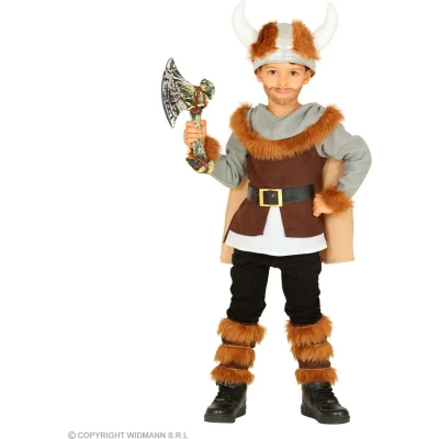 Afbeelding van Widmann 10647 kinderkostuum Viking, tuniek met riem en cape, beenwarmers, helm, krijger, themafeest, carnaval