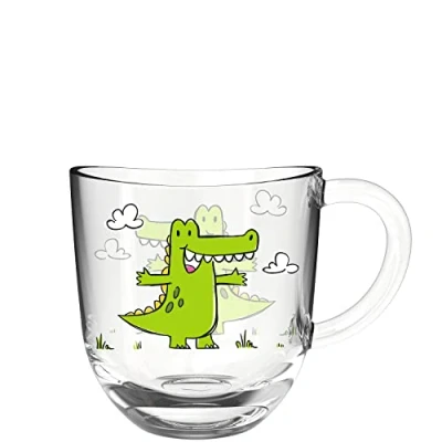 Afbeelding van Leonardo Bambini glazen beker, kinderbeker van glas met diermotief, vaatwasmachinebestendige theekop, krokodil groen 1 stuk, 280 ml, 022900