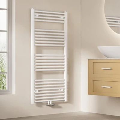 Afbeelding van EMKE badkamerradiator 120 x 60 cm, handdoekradiator centrale aansluiting handdoekhouder handdoekverwarmer handdoekdroger handdoek radiator badkamer handdoekverwarming wit 598W