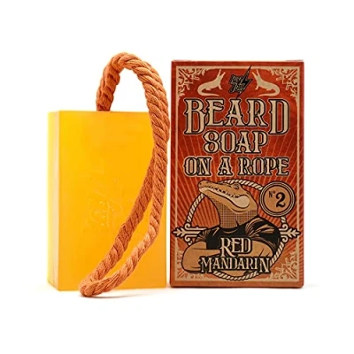Afbeelding van HEY JOE! Beard Soap on Rope Nr. 2 Red Mandarijn Baardzeep met mandarijngeur Zeepdispenser 150 ml