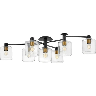 Afbeelding van Hinkley LED Plafondlamp Axel 7X E27 Max 60W Dimbaar Black with Heritage Brass