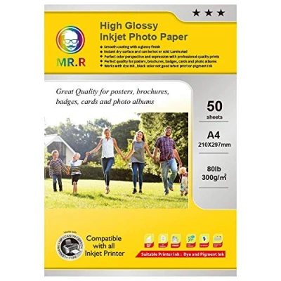 Afbeelding van MR.R 300gsm 50 Vellen A4 Glanzend Inkjet Fotopapier Enkelzijdig Instant Droog Waterdicht Wit Fotobladen 210x297mm