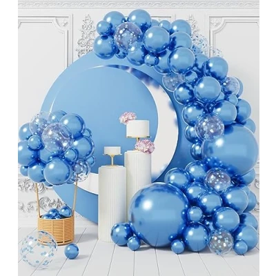 Afbeelding van AULE 100 stuks blauwe metallic ballonnen in verschillende maten, 18/12/10/5 inch/18/12/10/5