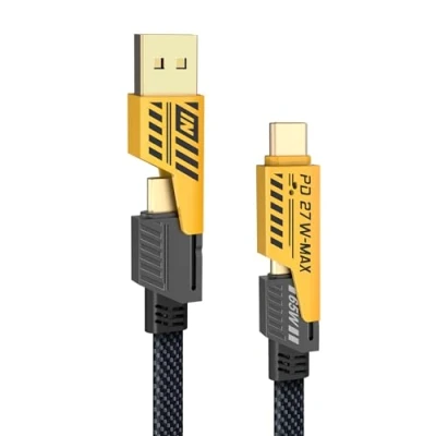 Afbeelding van YISH Multi USB Charging cable 4 in 1, Nylon C with A/USB C, 65W Type C+ 27W PD, Data Compatibel met iPhone Android Samsung Galaxy Huawei MacBook iPad, 1.8m