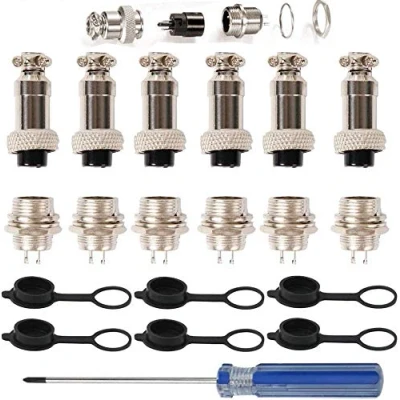 Afbeelding van RUNCCI YUN Set van 6 luchtvaartconnectoren, 16 mm, 2 pins vrouwelijk metaal 5 A + schroefdraad mannelijke pinnen rubberen beschermkap