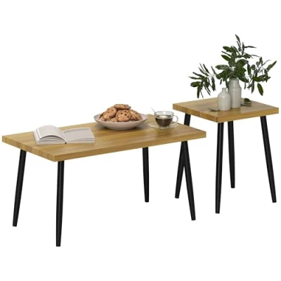 Afbeelding van HOMCOM Bijzettafel Set van 2 MDF Staal Bruin
