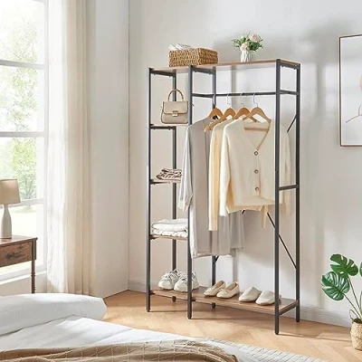 Afbeelding van Kledingkast Hvidovre open kast 170x100x35 cm zwart en houtkleurig