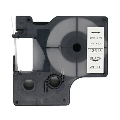 Afbeelding van BROVACS 1 Pack Zwart op Wit Label Tape Compatibel voor DYMO D1 43613 6mm 1/4&quot; OPA2013