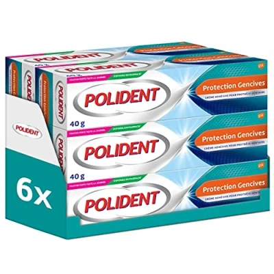 Afbeelding van Polident Fixerende crème voor tandvleesbescherming, gedeeltelijke of volledige tandprothesen, smaakneutraal, 6 x 40 g