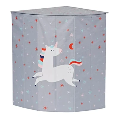 Afbeelding van LOVE IT STORE Wasmand Kind met Deksel Extra Stevige Grijs Eenhoorn Wasverzamelaar Kinderkamer 35x35x50 cm