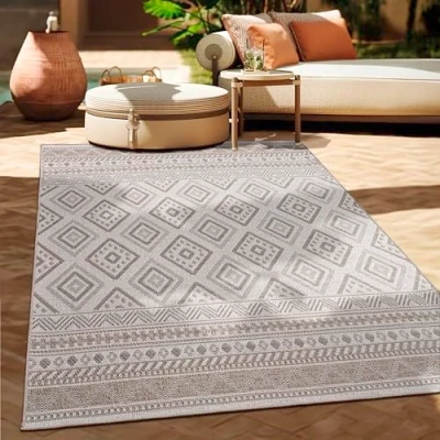 Afbeelding van Paco Home In &amp; Outdoor Vloerkleed Balkon Terras Keukenvloerkleed Modern Boho Ethno Patroon, Maat:160x220 cm, Kleur:Beige 2