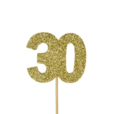 Afbeelding van Anniversary House 12 stuks gouden glitter verjaardag leeftijd 30 taarttoppers, 3,8 x 4,5 cm cupcake toppers, 30e decoraties, nummer verjaardagstaart papier, J063