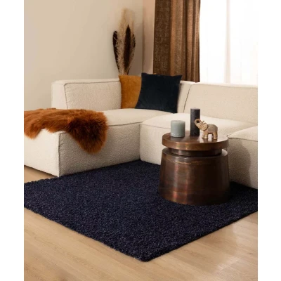 Afbeelding van Hoogpolig Tapijt/Vloerkleed Shaggy Trend Effen Marine Blauw 160x160 Cm