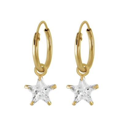 Afbeelding van JoyS Zilveren ster bedel oorbellen kristal oorringen 14k goudplating