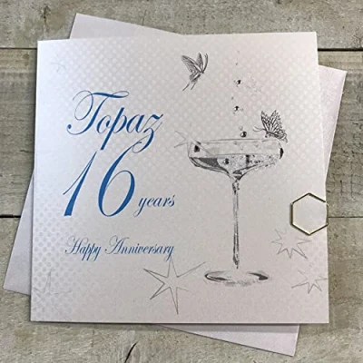 Afbeelding van White Cotton Cards Happy Anniversary 40 Years Topas, handgemaakt, wit