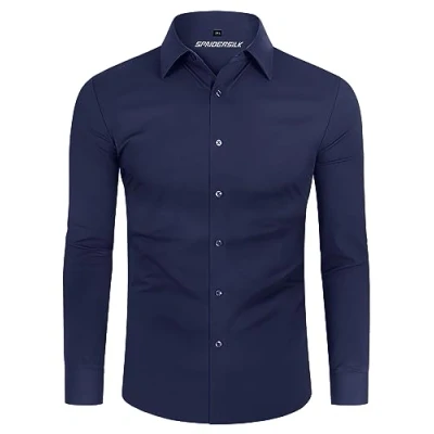 Afbeelding van DEMEANOR Herenhemd, stretch, lange mouwen, vrijetijdshemden voor heren, slim fit, businessoverhemden strijkvrij, navyblauw, 3XL