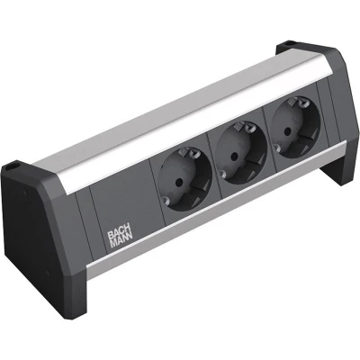 Afbeelding van Bachmann desktop stekkerdoos met Wieland GST18® installatiestekker en 3 contacten / zwart/zilver