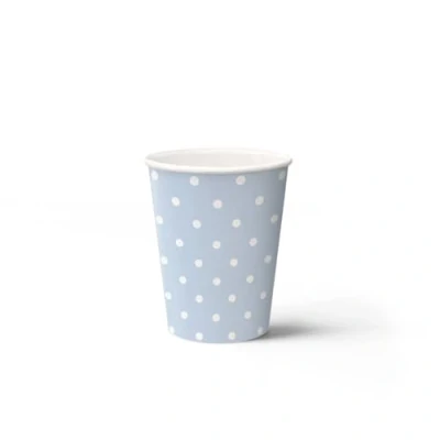 Afbeelding van PAW Wegwerp Bekers Set (8 st.) I Inhoud 250 ml Wegwerpbekers Ideaal voor Bruiloft, Kinderfeest, Verjaardag, Vieringen Papieren Druk op Waterbasis Stippen Lichtblauw