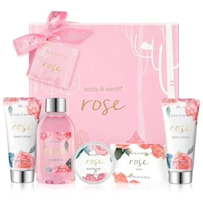 Afbeelding van Body &amp; EARTH Geschenkdoos voor Vrouwen 5 stuks. Rose Gift Set Douchegel, Butter Handcrème, Bodylotion, Verjaardagscadeau Vrouwen, Vriendin Moeder