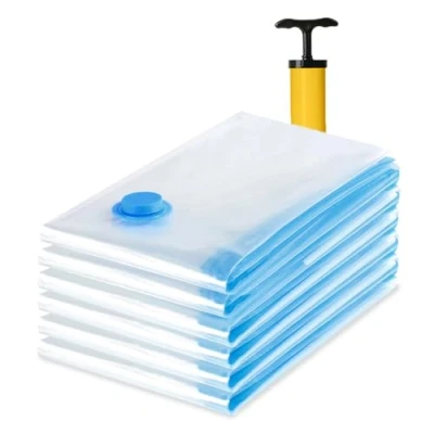 Afbeelding van Diboniur vacuümzakken voor kleding, 5 stuks 80 x 60 cm kleding met handmatige pomp, herbruikbare dekbedden, dekens, beddengoed, kussens, reizen
