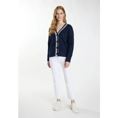 Afbeelding van DREIMASTER Maritim Dames Cardigan XL/XXL / Marine Off White 35% Polyacryl 25% Polyester 22% Gerecycled 15% Nylon 3% Elastaan