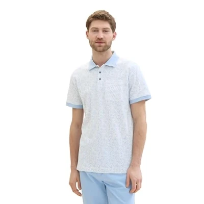 Afbeelding van TOM Tailor MIT Allover Print Poloshirt, Heren, Maat: XL, Windsurf blue wavy leaf design