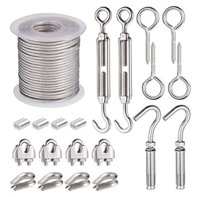 Afbeelding van 15M tuindraad voor klimplanten, 21 stuks roestvrijstalen pergola kit, PVC gecoate kabel draad touw haken kit foto draad, oogbouten, elektrische meter afdichtingen, blauweregen ondersteuning